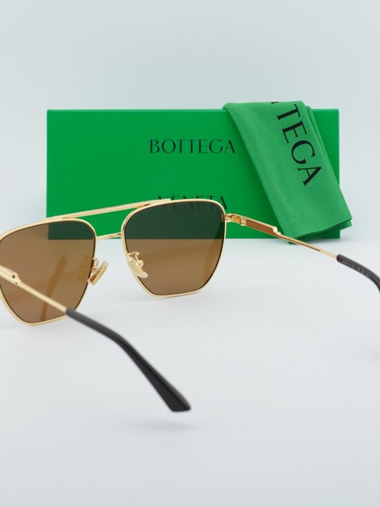 Bottega Veneta BV1236S 002 Aviator Sunglasses - Gold\\Brown